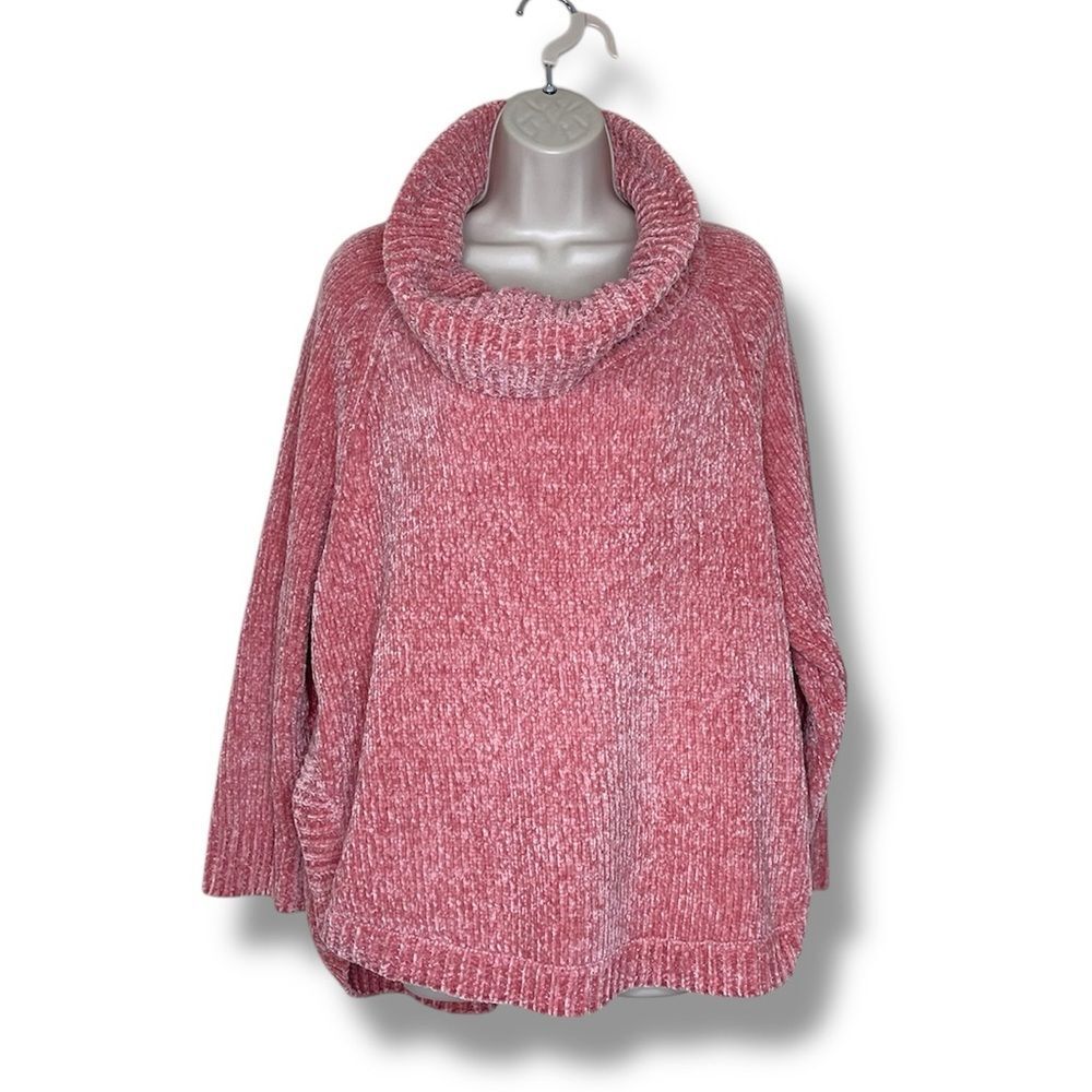 Jones New York Blush Pink Chenille Cowl Neck Sweater Split High Low Hem Women XL